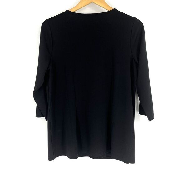 Talbots Shirt Size 1X Petite Womens Black Faux Wrap 3/4 Sleeve Top Draped Blouse - Picture 4 of 6